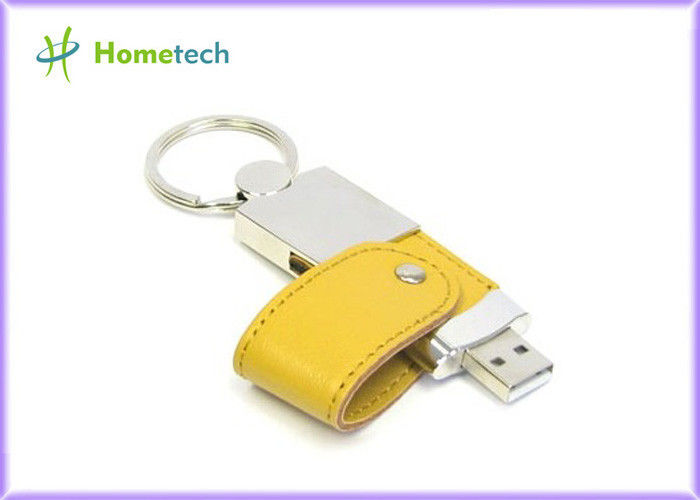 キー ホルダーが付いているカスタマイズ可能で黄色い革 USB のフラッシュ ディスク 4GB/8GB