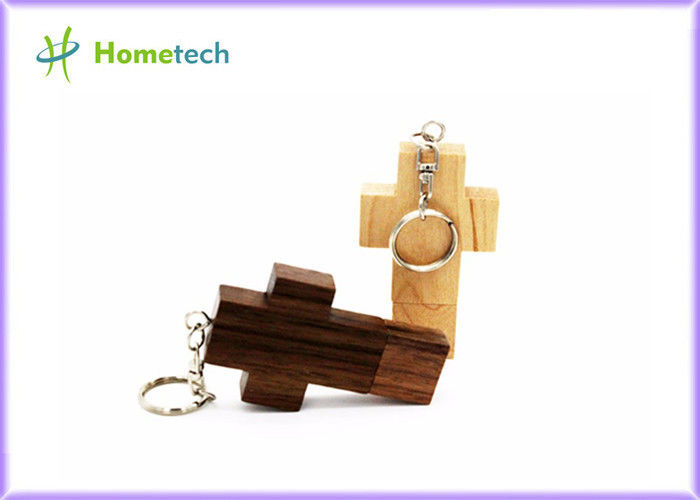 十字のネックレス キー ホルダー レーザーの彫版のロゴの木USBのフラッシュ ドライブ2GB