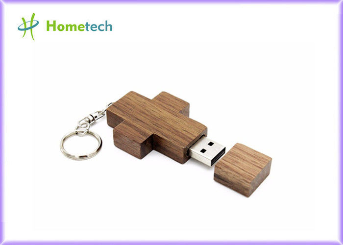 十字のネックレス キー ホルダー レーザーの彫版のロゴの木USBのフラッシュ ドライブ2GB